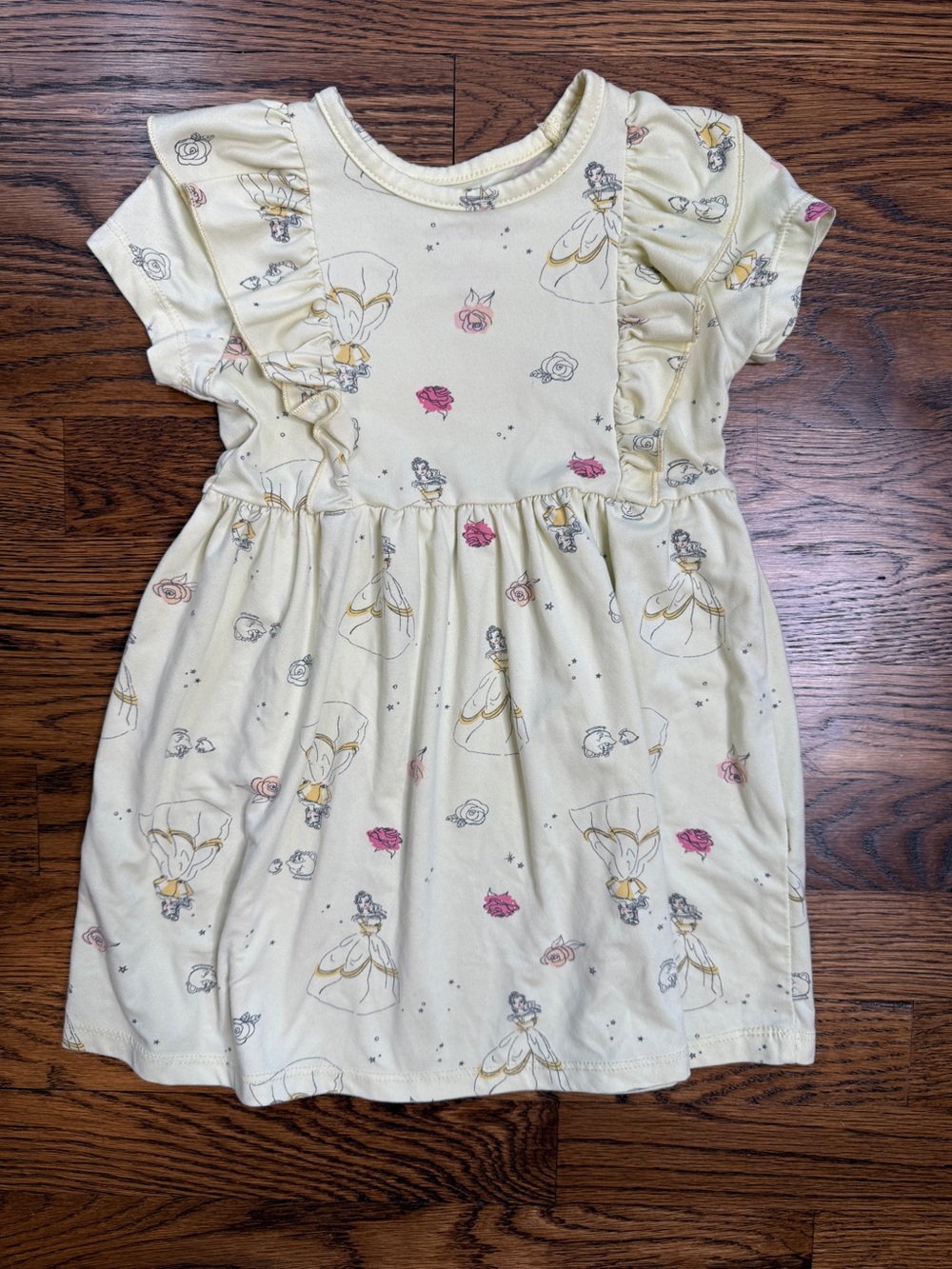 Disney Princess Girls Yellow Beauty & The Beast Belle Floral Ruffle Dress 2T